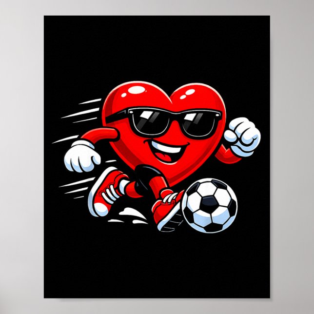 Póster Cute Heart Playing Soccer Valentines Day Soccer Bo (Frente)