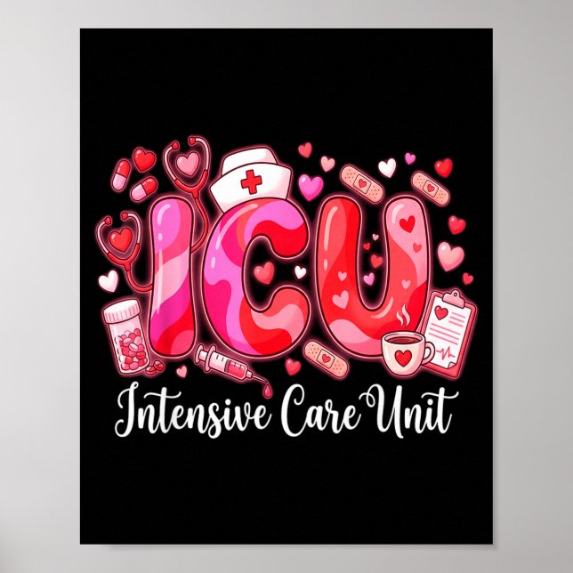 Póster Cute Hearts Icu Valentine Nurse Valentines Day Shi (Frente)