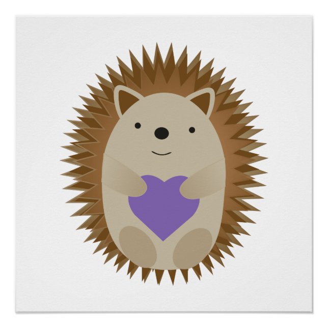 Póster Cute Hedgehog con un corazón morado (Anverso)