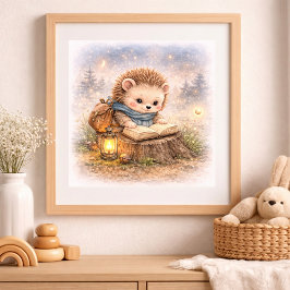 Póster Cute Hedgehog Reading A Book Kids Nursery