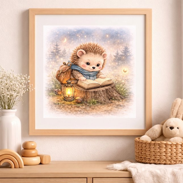 Póster Cute Hedgehog Reading A Book Kids Nursery (Subido por el creador)