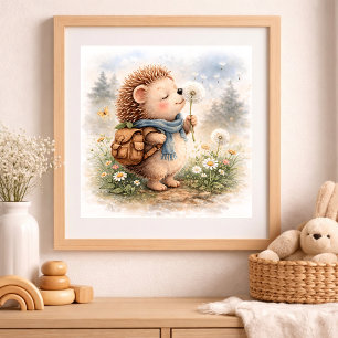 Póster Cute Hedgehog y Dandellion Niños 