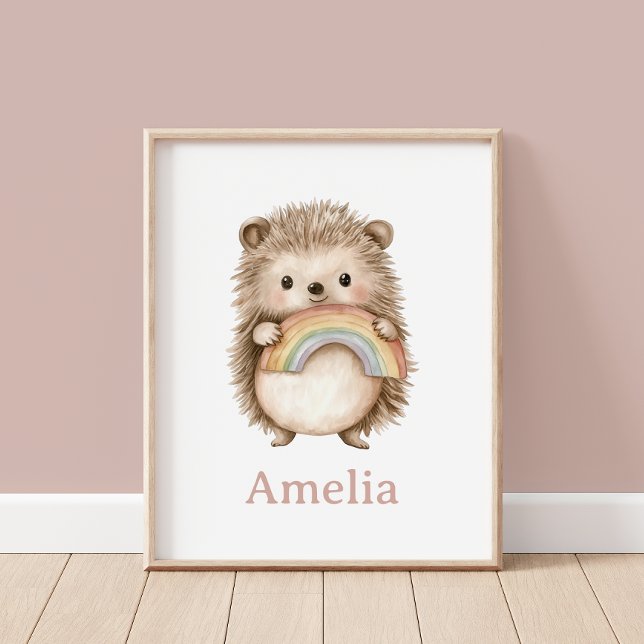 Póster Cute Hedgehog Y Rainbow Baby Nombre Nursera Wall (Subido por el creador)