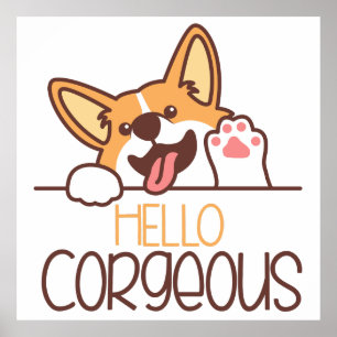 Póster Cute Hello Corgi Dog