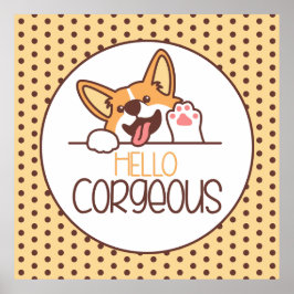 Póster Cute Hello Corgi Dog