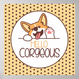 Póster Cute Hello Corgi Dog