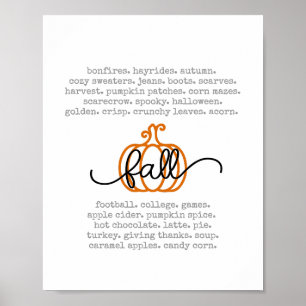 Póster Cute Hello Fall Definition Wormpkin Autumn