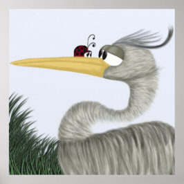 Póster Cute Heron y Ladybug