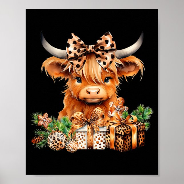Póster Cute Highland Cow Christmas Santa Highland Cow Lov (Frente)