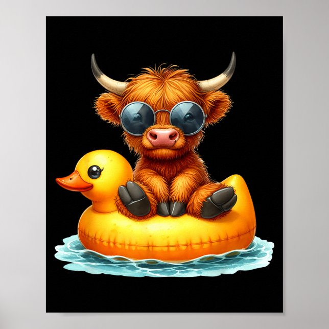 Póster Cute Highland Cow Duck Ol Float Summer Vibes Swimm (Frente)