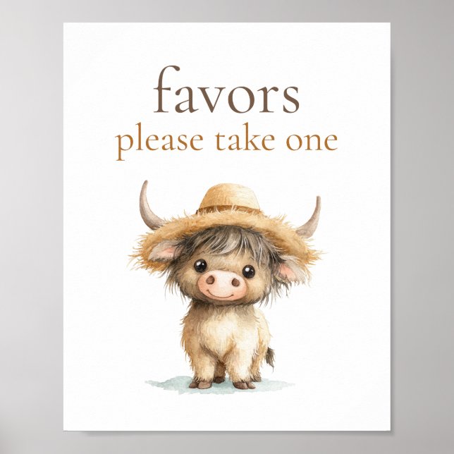Póster Cute Highland Cow favorece a Rótulo Baby Shower (Frente)