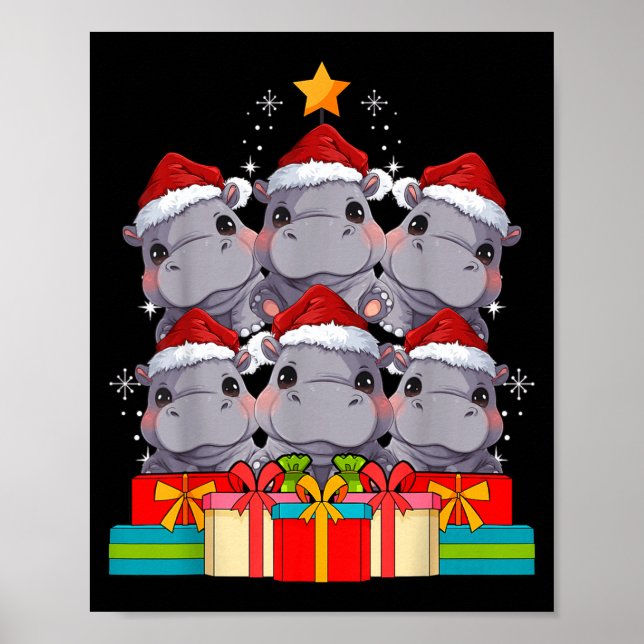 Póster Cute Hip Le Hiptamus Sombrero Navideño Arbol De Na (Frente)
