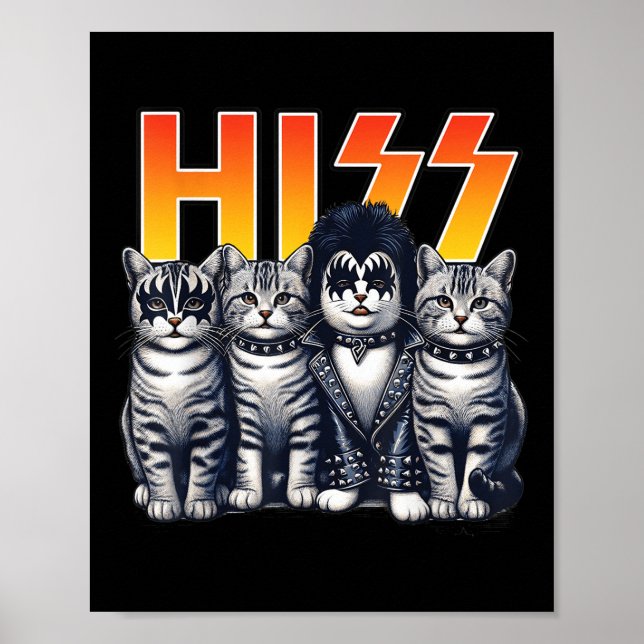 Póster Cute Hiss Gatos Rock Kittens Kitty Rocking Music C (Frente)