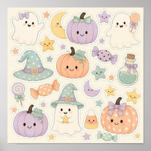 Póster Cute Hoja Pastel de Halloween Espeluznante