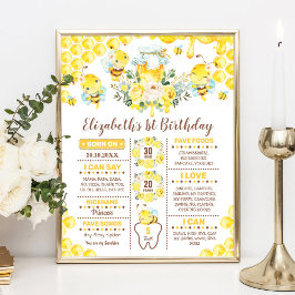 Póster Cute Honey Bee primer aniversario de las estadísti