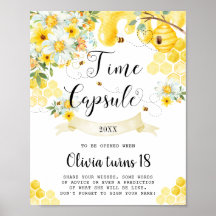 Cute Honey Bees Yellow Floral Time Capsule Rótulo