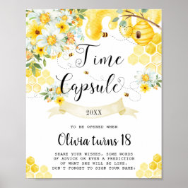 Póster Cute Honey Bees Yellow Floral Time Capsule Rótulo