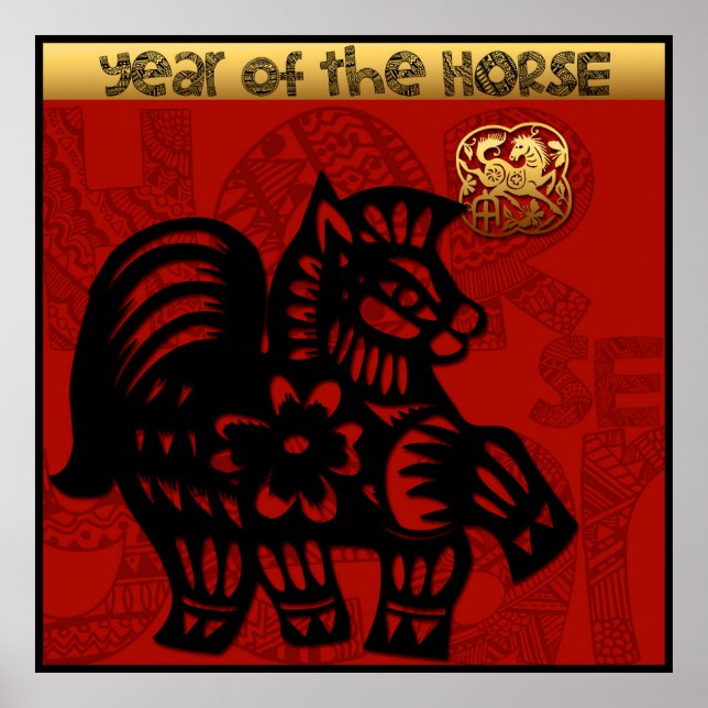 Póster Cute Horse Chinese New Year Zodiac Birthday 40x40 (Frente)