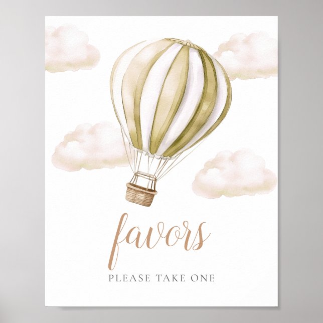 Póster Cute Hot Air Balloon Baby Shower Favors Sign (Frente)