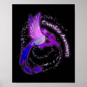 Póster Cute Hummingbird Holding Purple Ribbon Sobredosis