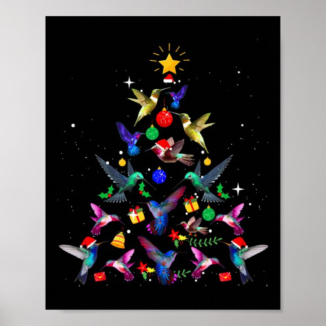 Póster Cute Hummingbird Navidad Tree Regalos de Navidad (Frente)
