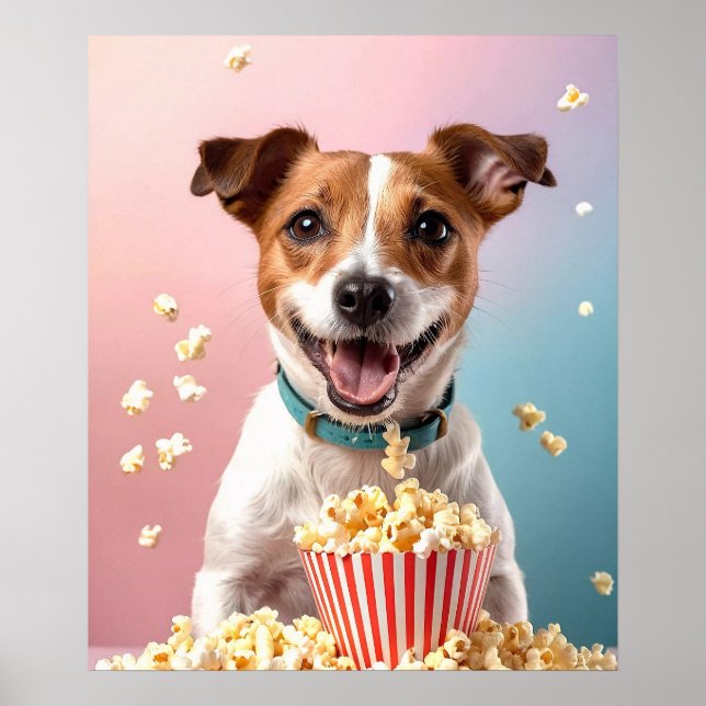 Póster Cute Jack Russell Terrier Con Popcorn (Frente)