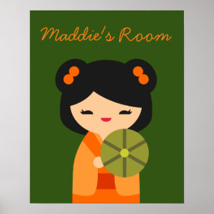 Póster Cute Japanese Kokeshi doll girls room