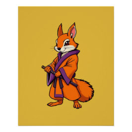 Póster Cute Japanese Samurai Squirrel
