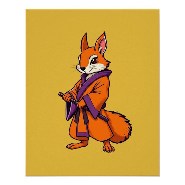 Póster Cute Japanese Samurai Squirrel (Anverso)