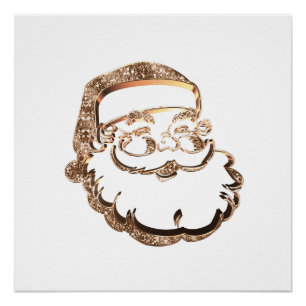 Póster Cute Jolly Santa Claus Papá Oro Navidad