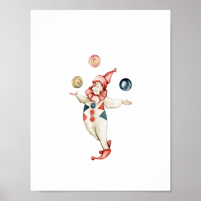 Póster Cute Juggling Circus Clown Carnival Nursery (Frente)