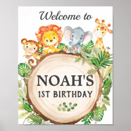 Póster Cute Jungle Animals Birthday Baby Shower Welcome