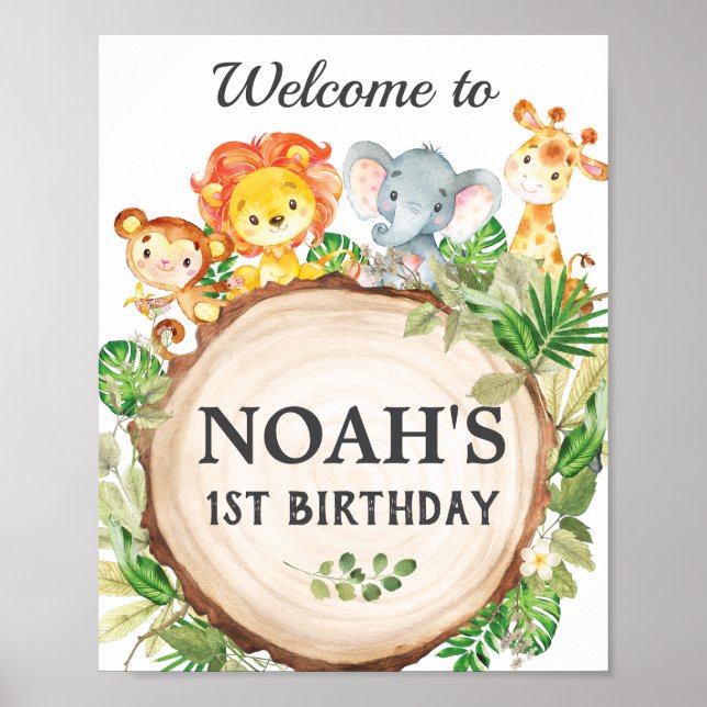 Póster Cute Jungle Animals Birthday Baby Shower Welcome (Frente)