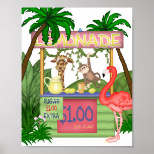 Póster Cute Jungle Animals Lemonade Stand