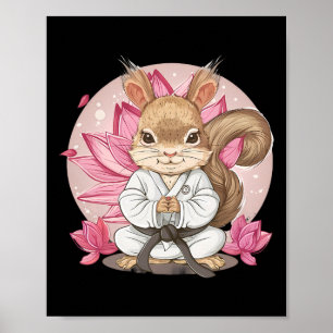 Póster Cute Karate Squirrel Lotus Flor Kung Fu Mma Kick