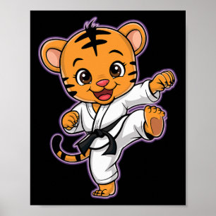 Póster Cute Karate Tiger Martial Arts Gracioso Para Niños