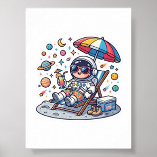 Póster Cute Kawaii Astronauta Pegatina de Verano Playa Es