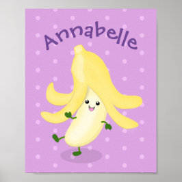 Póster Cute kawaii banana personalizado púrpura ilustraci