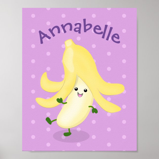 Póster Cute kawaii banana personalizado púrpura ilustraci (Frente)