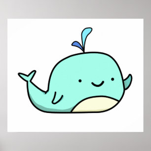Póster Cute Kawaii Blue Whale