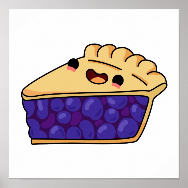 Póster Cute Kawaii Blueberry Pie (Frente)