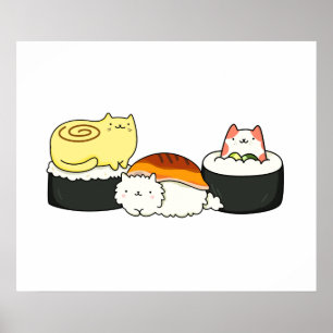 Póster Cute Kawaii Cat-lifornia Sushi Roll