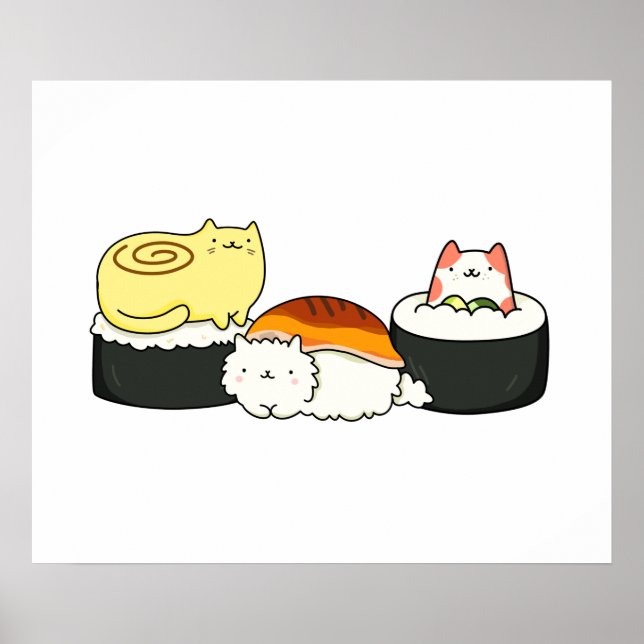 Póster Cute Kawaii Cat-lifornia Sushi Roll (Frente)