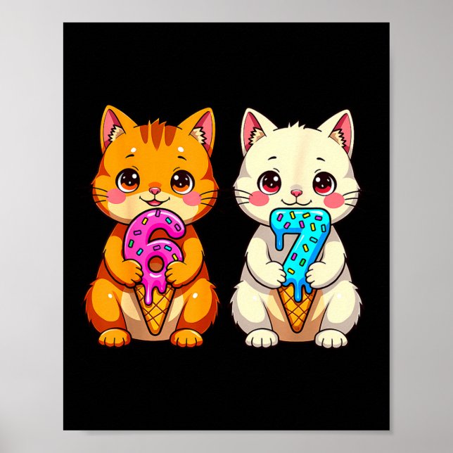 Póster Cute Kawaii Cats Neko 67 Drip Meme Funny Six Seven (Frente)
