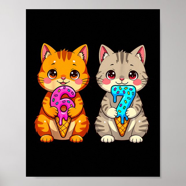 Póster Cute Kawaii Cats Neko 67 Drip Meme Funny Six Seven (Frente)