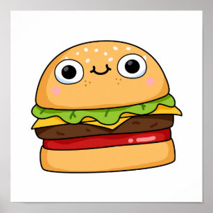 Póster Cute Kawaii Cheeseburger
