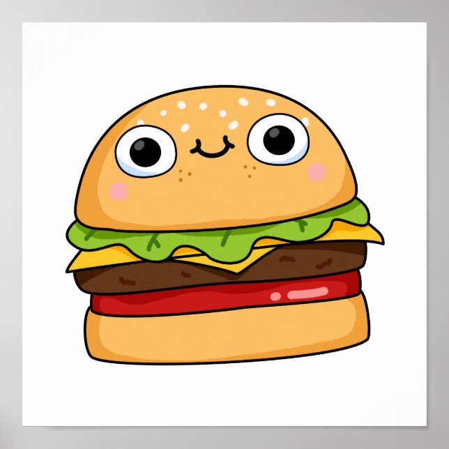 Póster Cute Kawaii Cheeseburger (Frente)