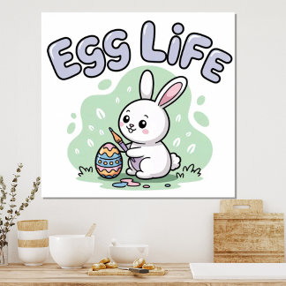 Póster Cute Kawaii Easter Egg Life Bunny Illustration