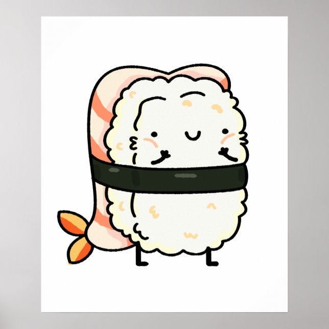 Póster Cute Kawaii Ebi Prawn Sushi (Frente)