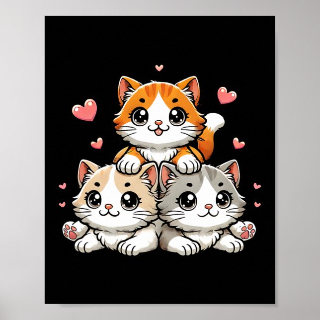 Póster Cute Kawaii Gatos Neko Funny Gato Lover Regalo (Frente)